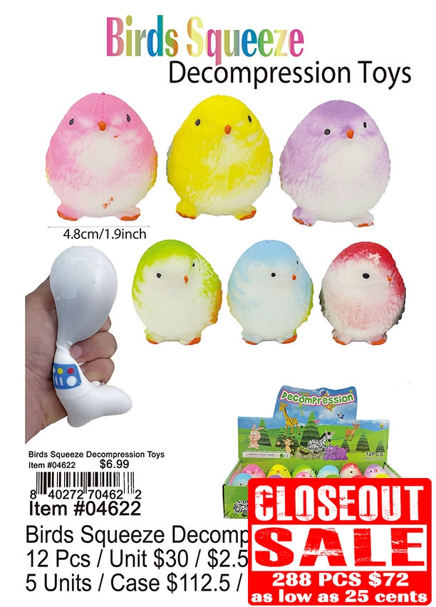 Birds Squeeze Decompression Toys - Closeout 288 Pcs.